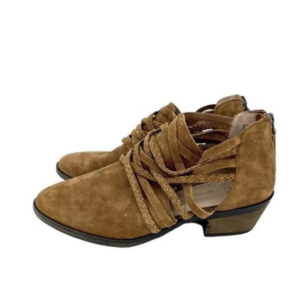 Caslon Liam Braided Suede Leather Ankle Booties Brown Leather SZ 7 New